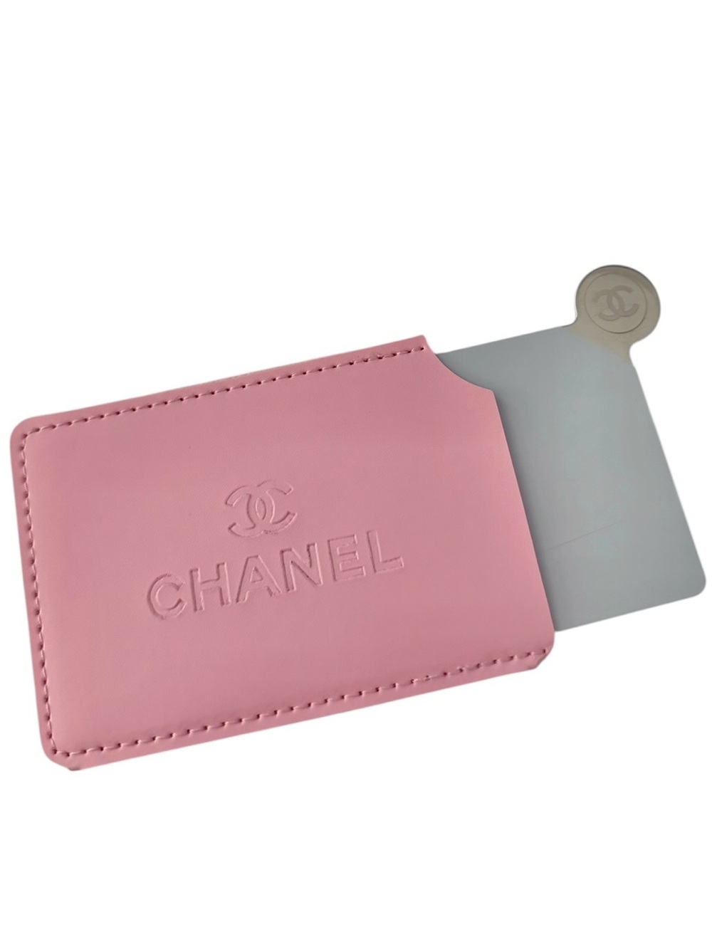 CHANEL Beauty VIP Gift Pink Card Holder Sleeve Silver Pocket Mirror With Box - Picture 4 of 11